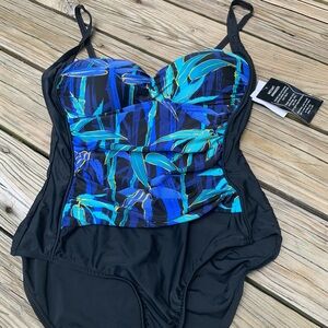 NWT Azul One Piece instant minimizer Woman's Swimming suit size 10 bamboo